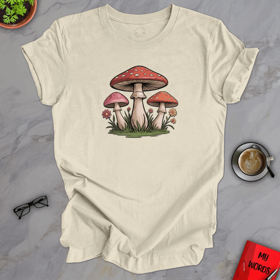 Personalized Graphics Mushrooms and Flowers Premium T-Shirt Heather Prism Natural / XS