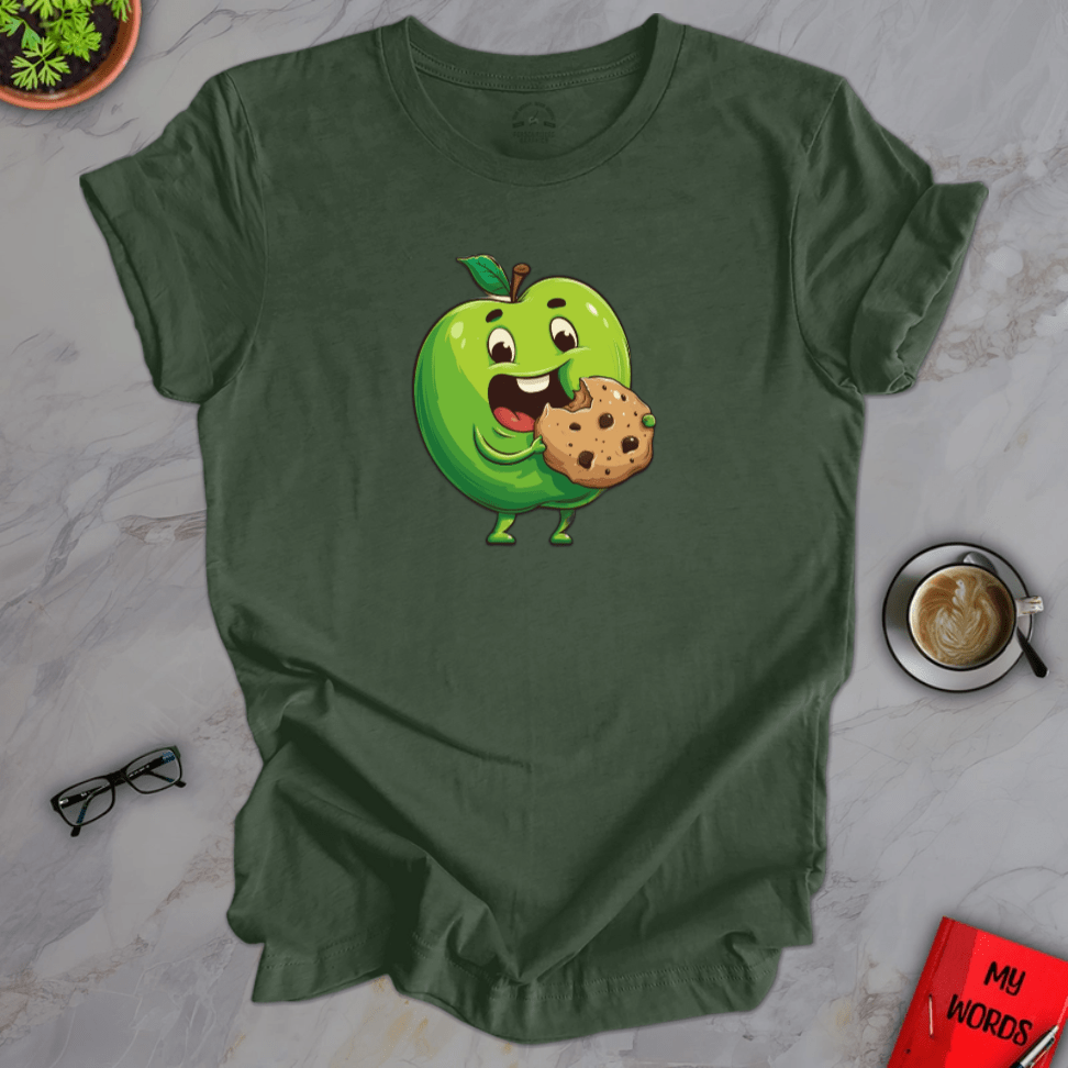 Personalized Graphics Apple Eating Cookie Premier T-Shirt Heather Forest / XS