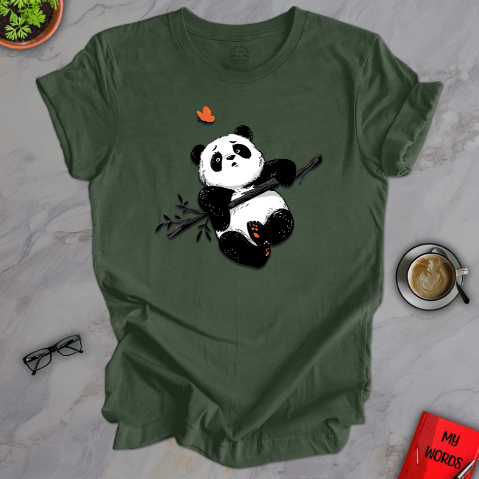 Personalized Graphics Panda & Butterfly Premium T-Shirt Heather Forest / XS