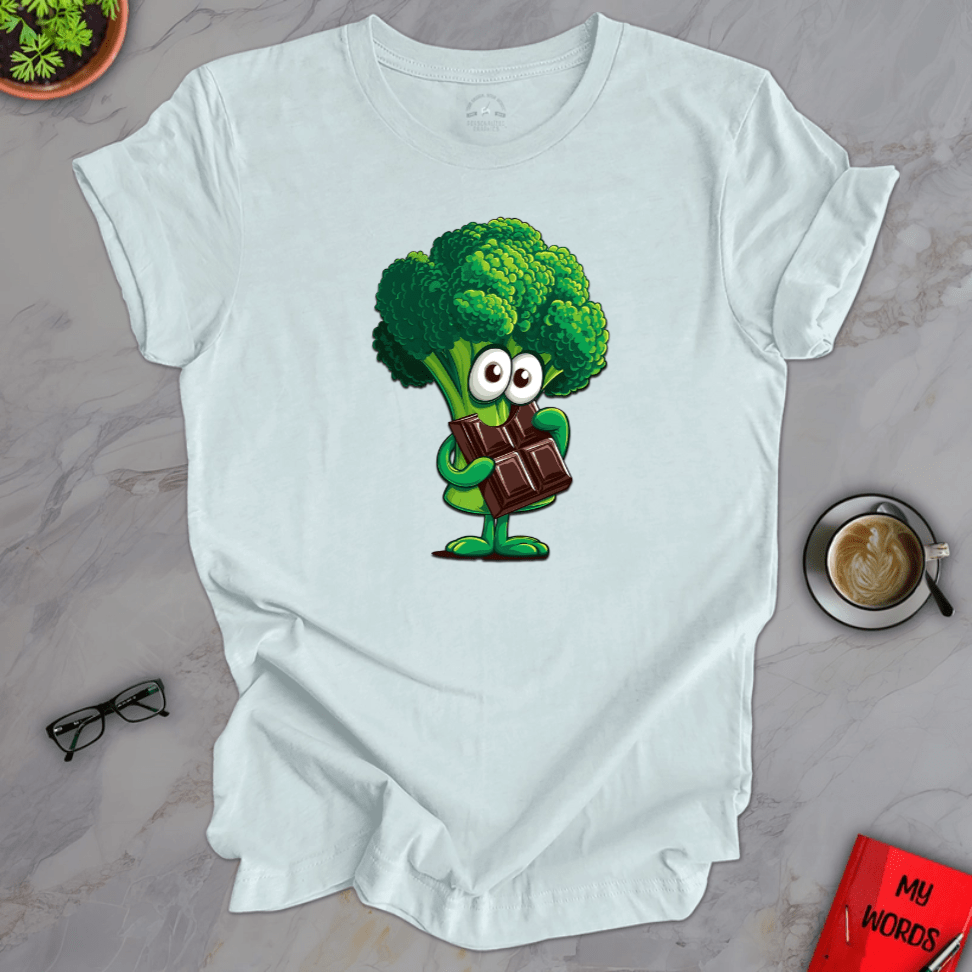 Personalized Graphics Broccoli Eating Chocolate Premium T-Shirt Heather Ice Blue / XS