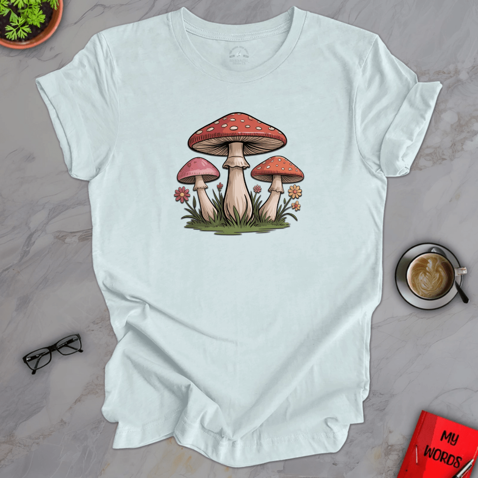 Personalized Graphics Mushrooms and Flowers Premium T-Shirt Heather Ice Blue / XS