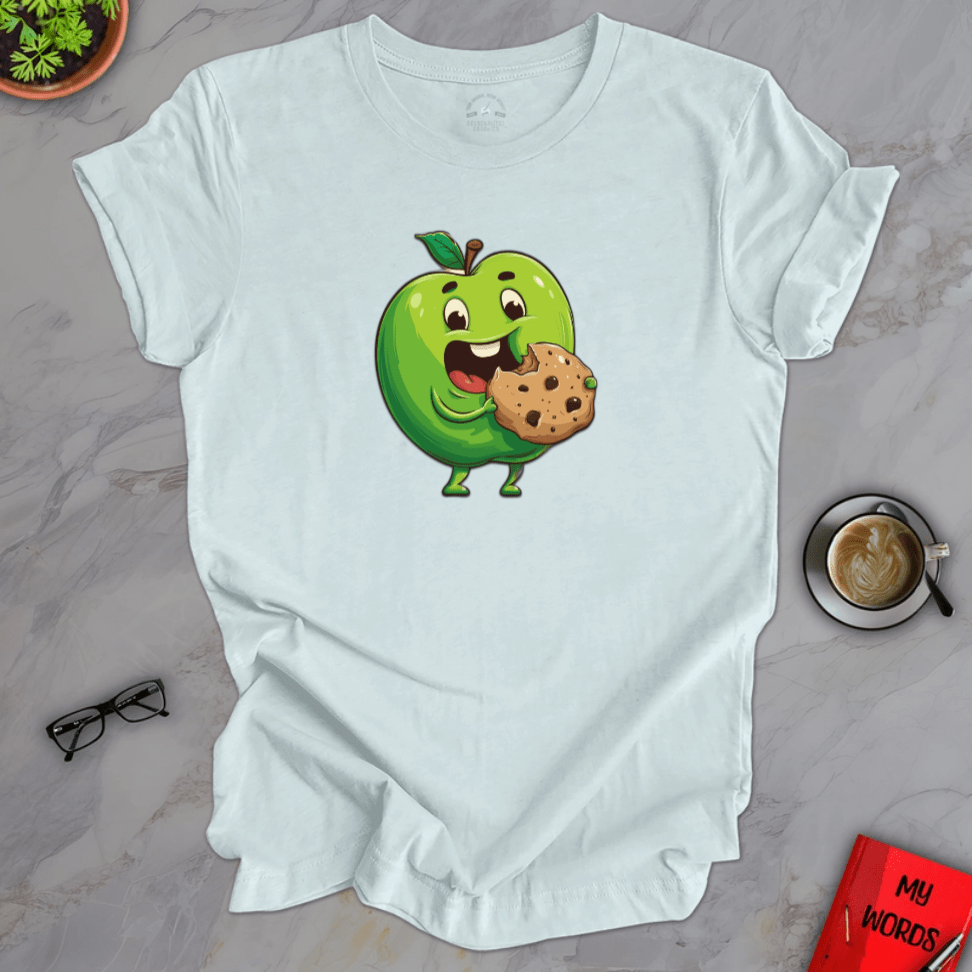 Personalized Graphics Apple Eating Cookie Premier T-Shirt Heather Ice Blue / XS