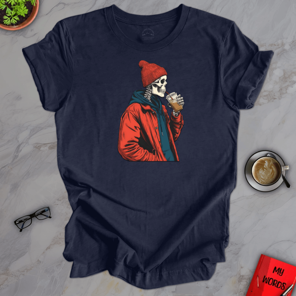 Personalized Graphics Skeleton Drinking Premium T-Shirt Heather Midnight Navy / XS