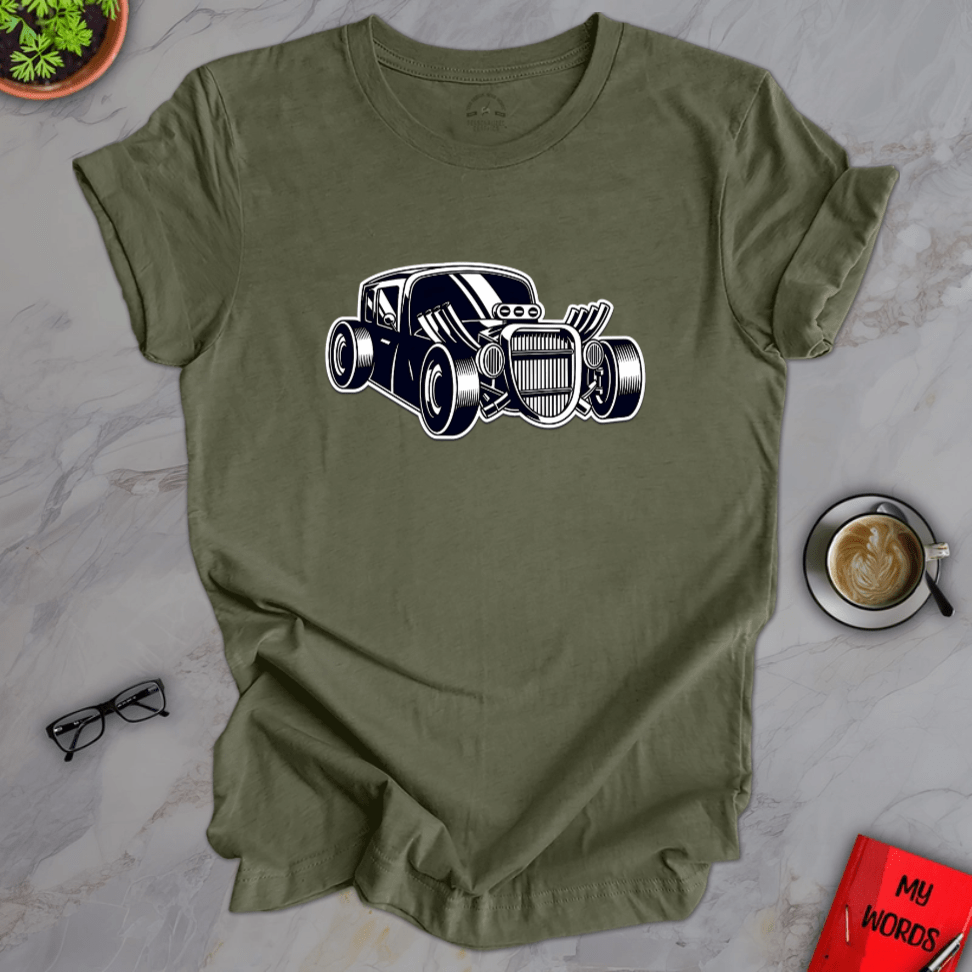 Personalized Graphics Old School Hot Rod Premium T-Shirt Heather Military Green / XS