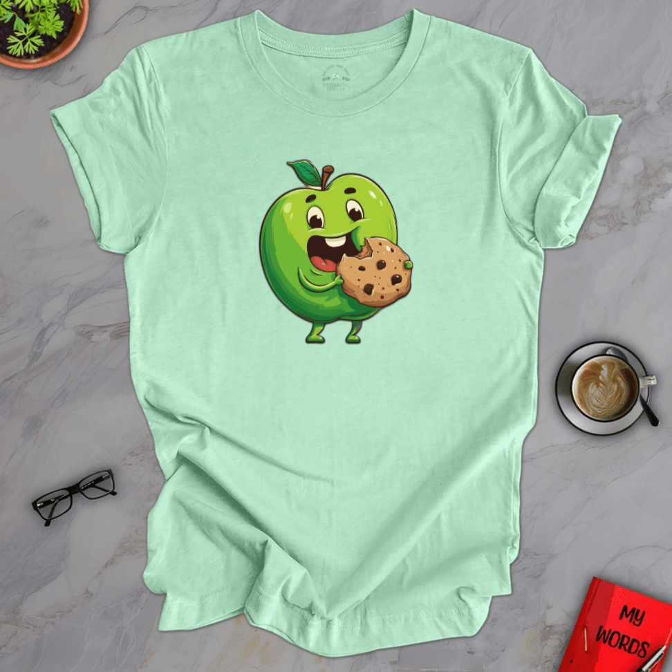 Personalized Graphics Apple Eating Cookie Premier T-Shirt Heather Mint / XS