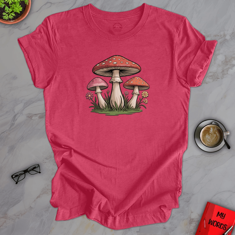 Personalized Graphics Mushrooms and Flowers Premium T-Shirt Heather Raspberry / XS
