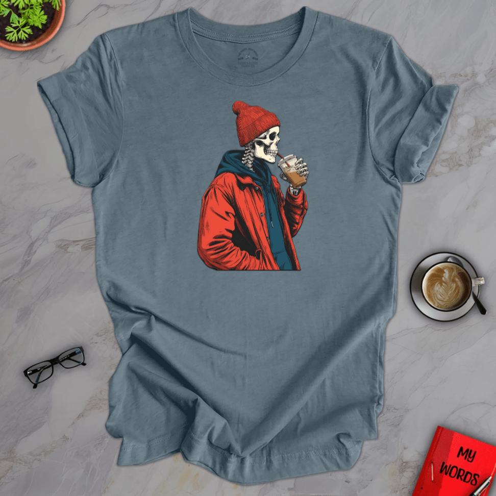 Personalized Graphics Skeleton Drinking Premium T-Shirt Heather Slate / XS