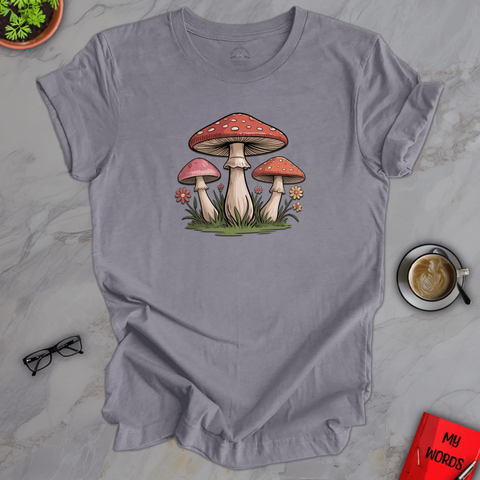 Personalized Graphics Mushrooms and Flowers Premium T-Shirt Heather Storm / XS