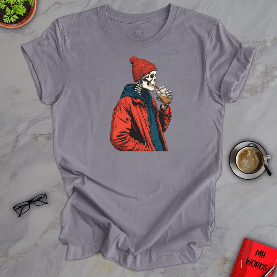 Personalized Graphics Skeleton Drinking Premium T-Shirt Heather Storm / XS