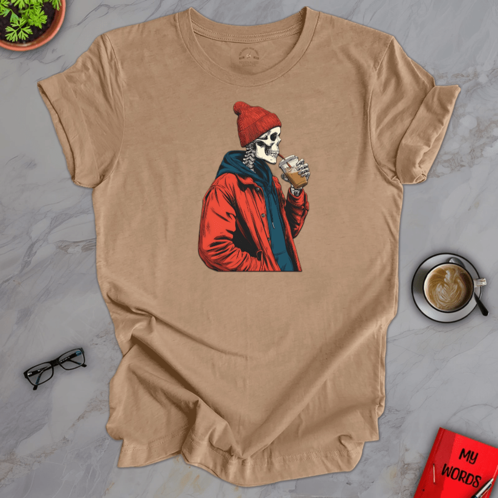 Personalized Graphics Skeleton Drinking Premium T-Shirt Heather Tan / XS