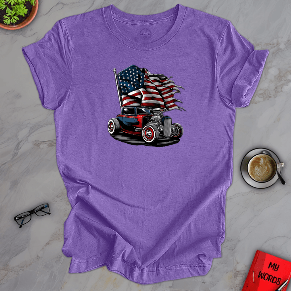 Personalized Graphics Patriotic Hot Rod Premium T-Shirt Heather Team Purple / XS