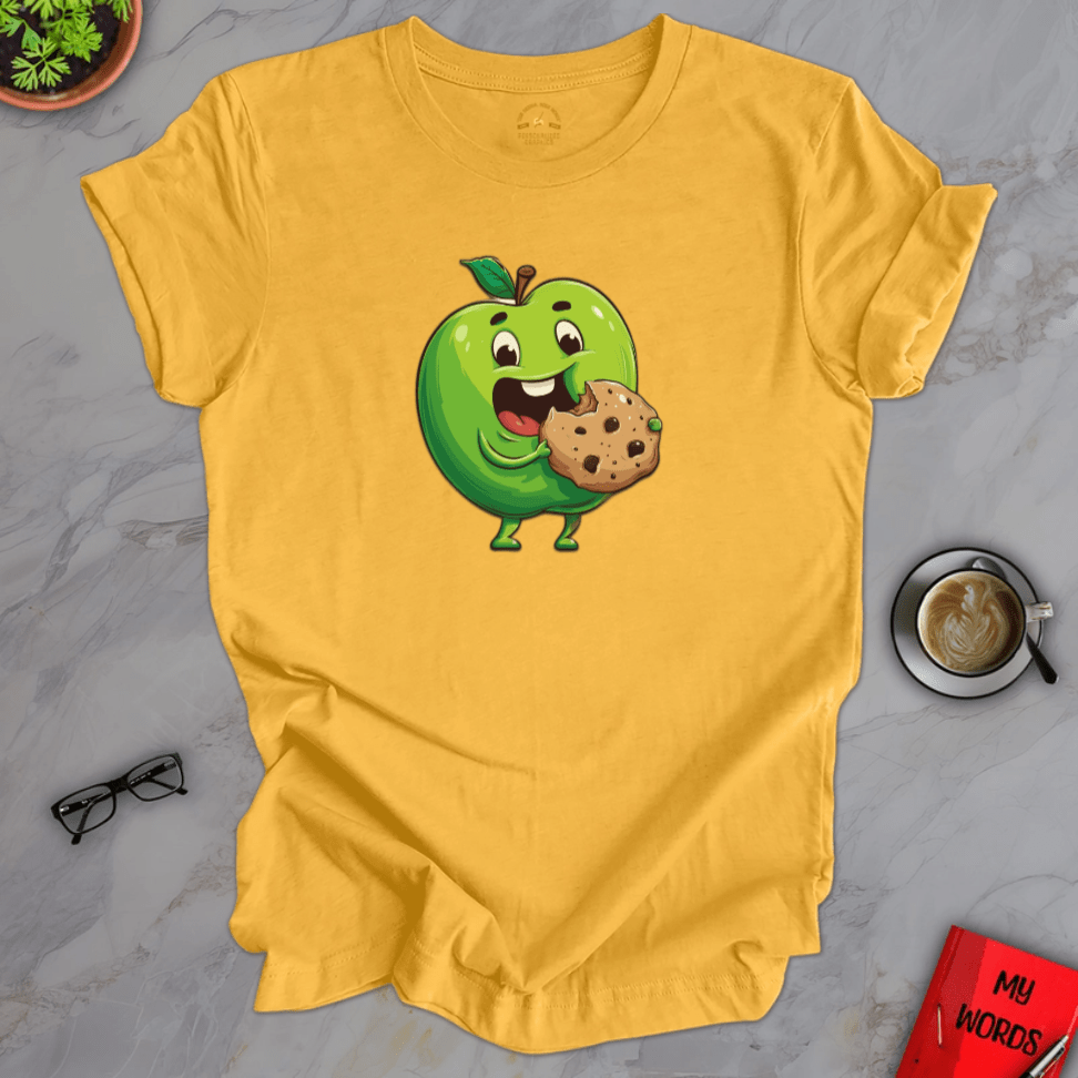 Personalized Graphics Apple Eating Cookie Premier T-Shirt Heather Yellow Gold / XS
