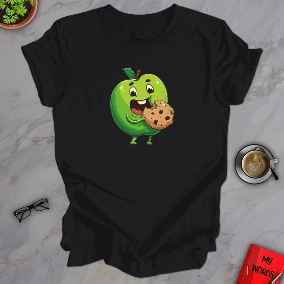 Personalized Graphics Apple Eating Cookie Premier T-Shirt Solid Black Blend / XS