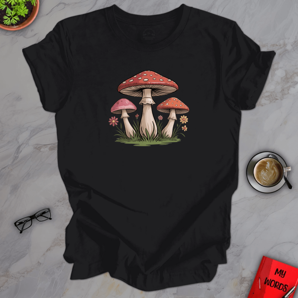 Personalized Graphics Mushrooms and Flowers Premium T-Shirt Solid Black Blend / XS