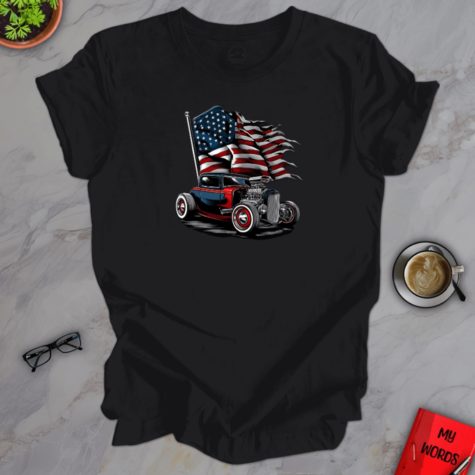 Personalized Graphics Patriotic Hot Rod Premium T-Shirt Solid Black Blend / XS