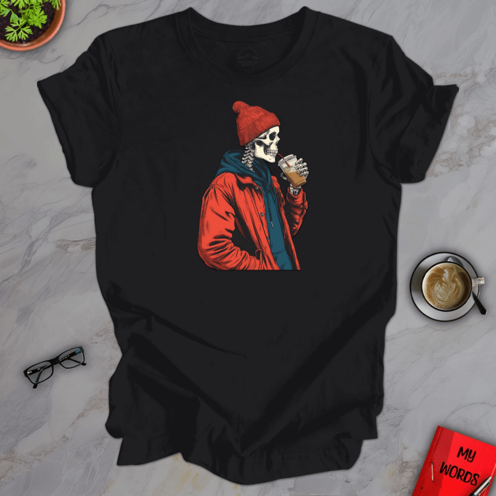 Personalized Graphics Skeleton Drinking Premium T-Shirt Solid Black Blend / XS