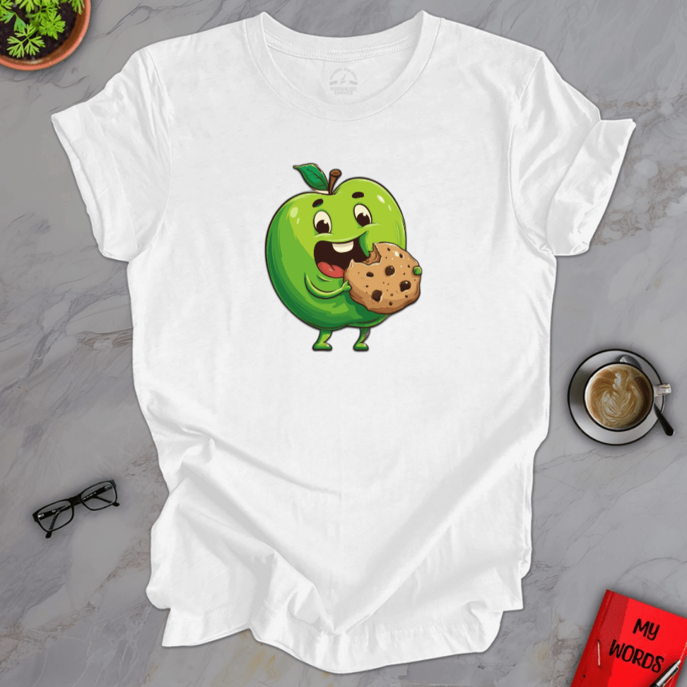 Personalized Graphics Apple Eating Cookie Premier T-Shirt Solid White Blend / XS