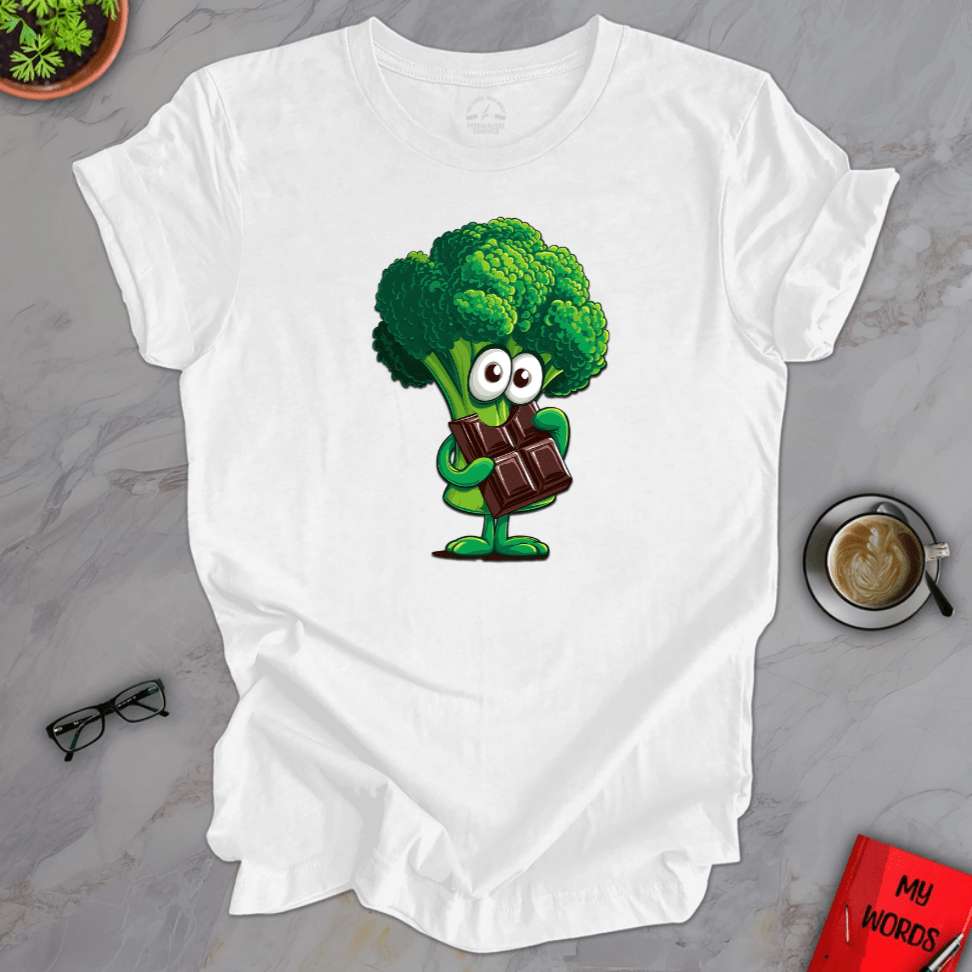 Personalized Graphics Broccoli Eating Chocolate Premium T-Shirt Solid White Blend / XS