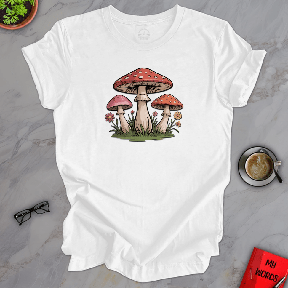 Personalized Graphics Mushrooms and Flowers Premium T-Shirt Solid White Blend / XS