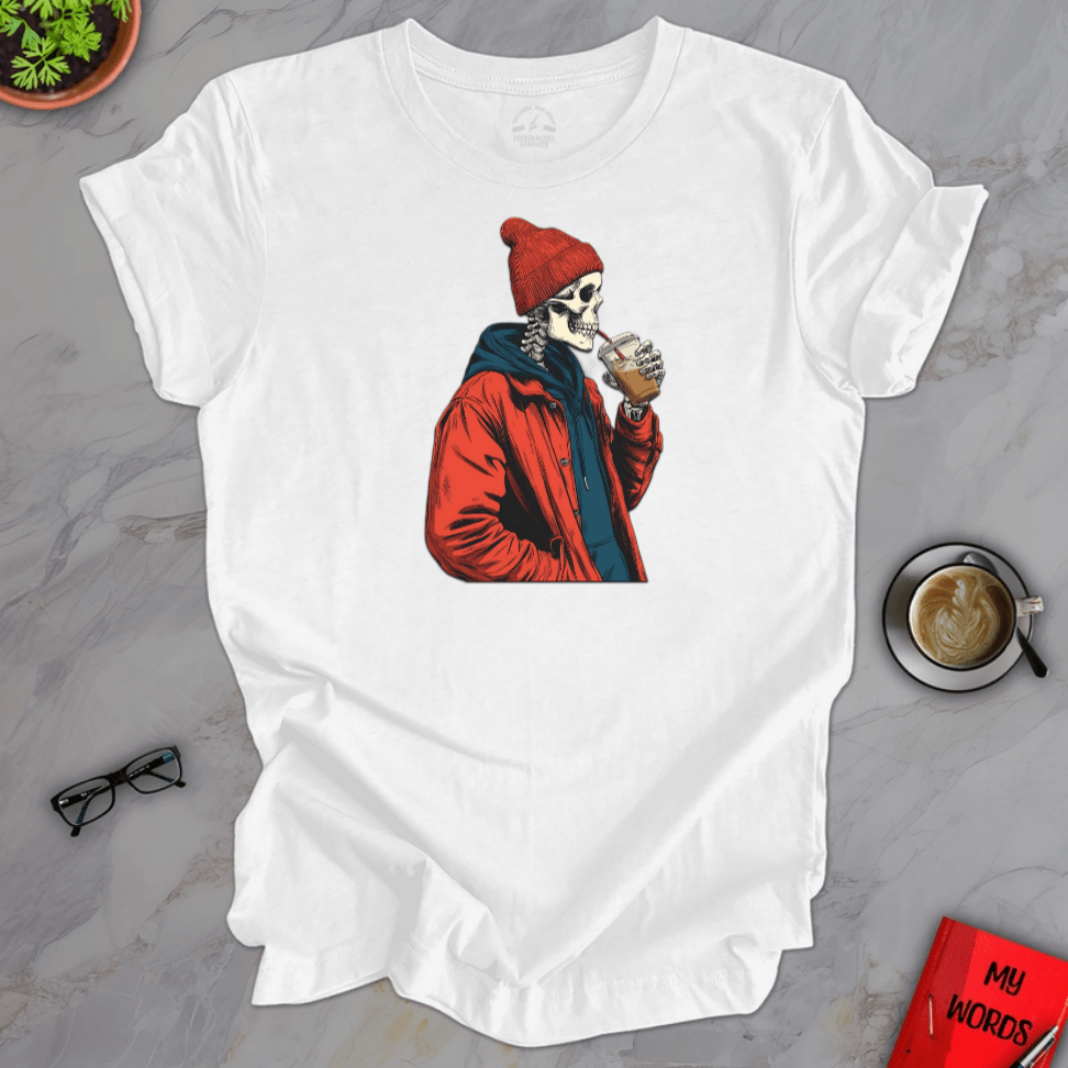 Personalized Graphics Skeleton Drinking Premium T-Shirt Solid White Blend / XS