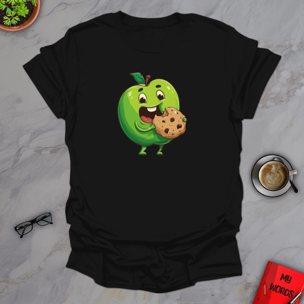 Personalized Graphics Apple Eating Cookie T-Shirt Black / S