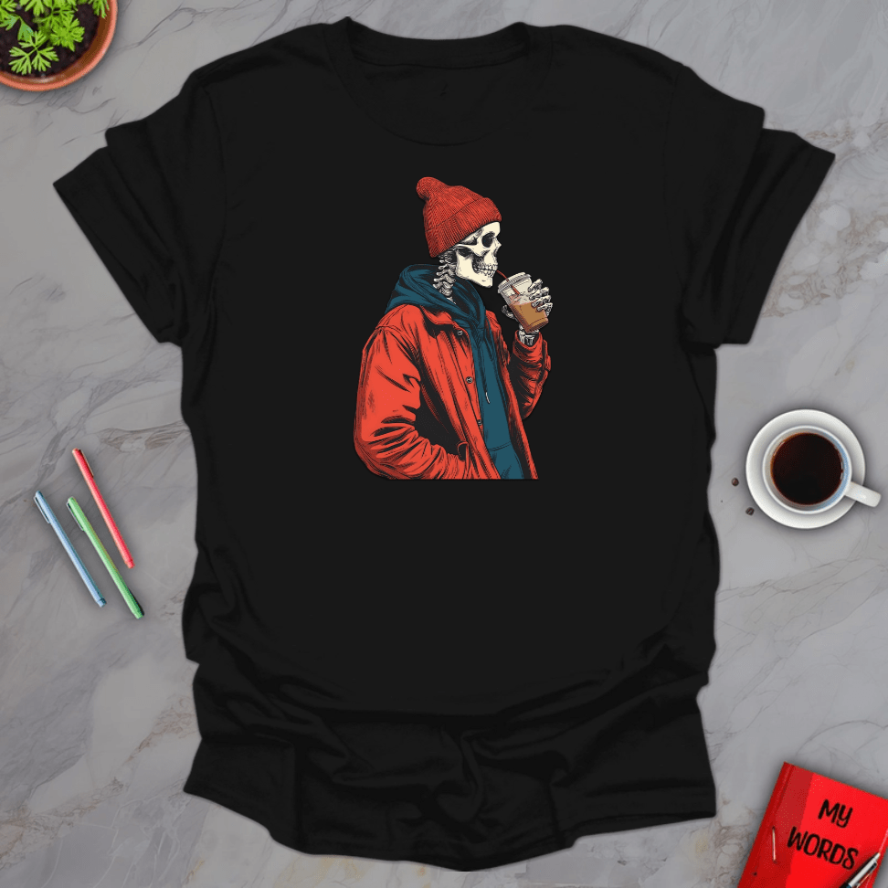 Personalized Graphics Skeleton Drinking T-Shirt Black / S
