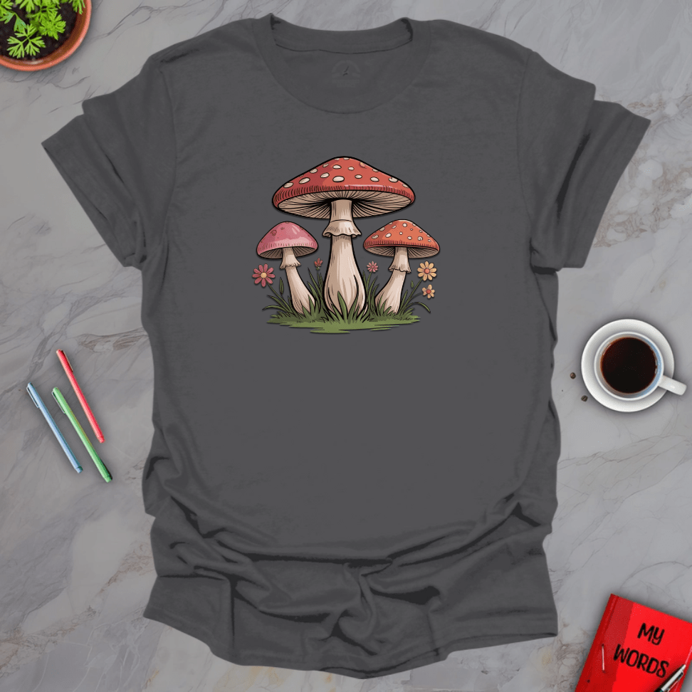 Personalized Graphics Mushrooms and Flowers T-Shirt Charcoal / S