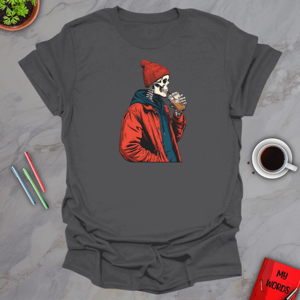 Personalized Graphics Skeleton Drinking T-Shirt Charcoal / S