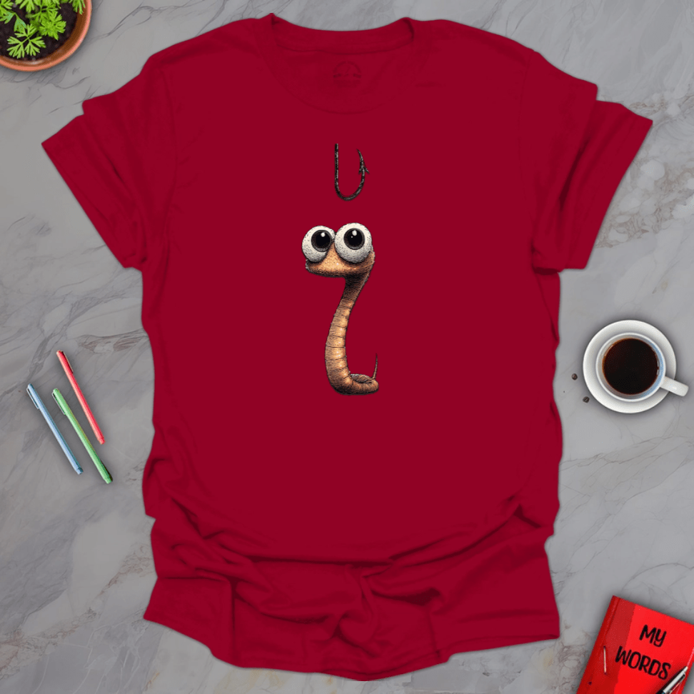 Personalized Graphics Worm vs Hook T-Shirt Cherry Red / S