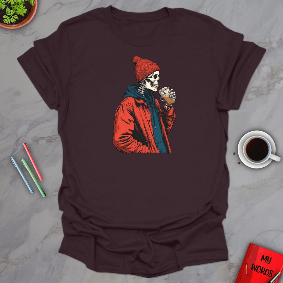 Personalized Graphics Skeleton Drinking T-Shirt Dark Chocolate / S