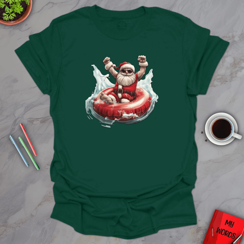 Personalized Graphics Santa Tubing T-Shirt Forest Green / M