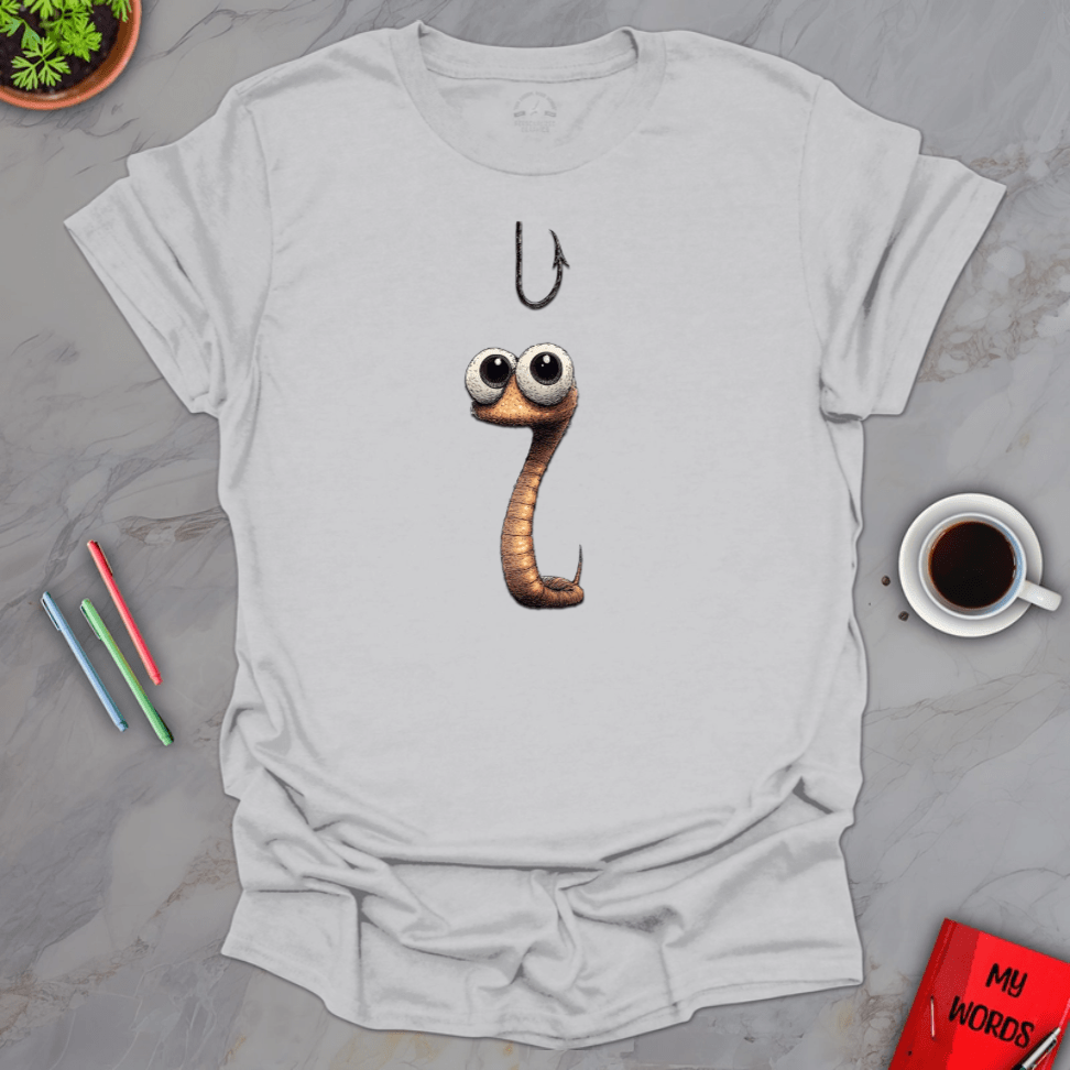 Personalized Graphics Worm vs Hook T-Shirt Ice Grey / S