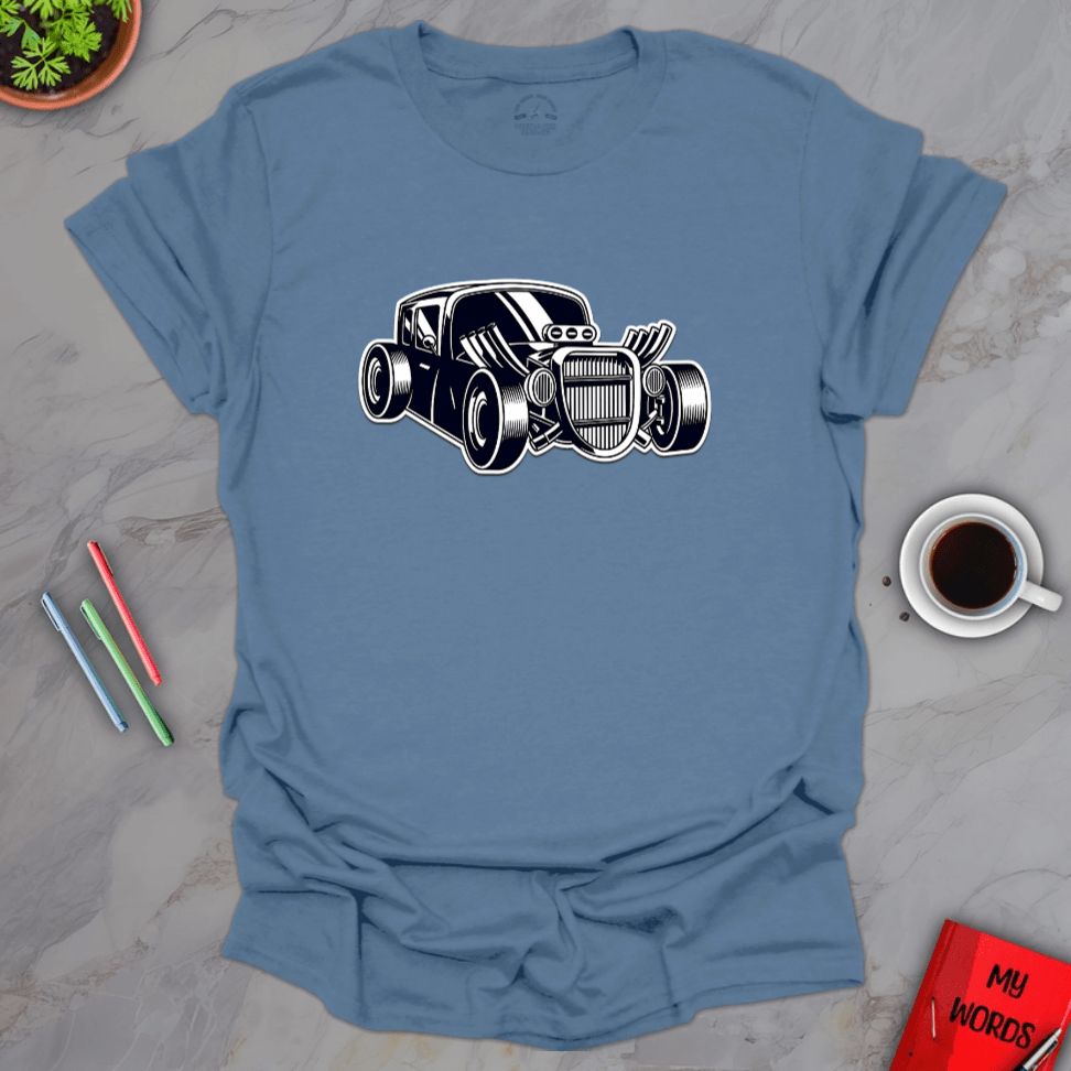Personalized Graphics Old School Hot Rod T-Shirt Indigo Blue / S
