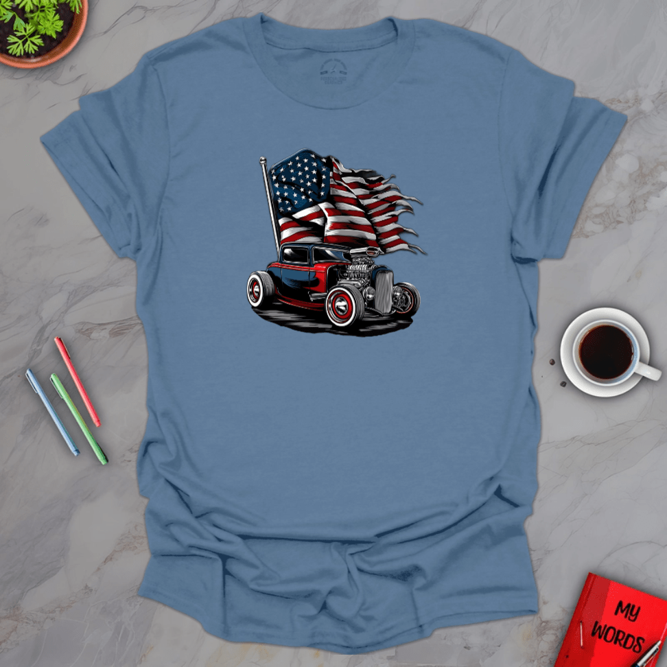Personalized Graphics Patriotic Hot Rod T-Shirt Indigo Blue / S
