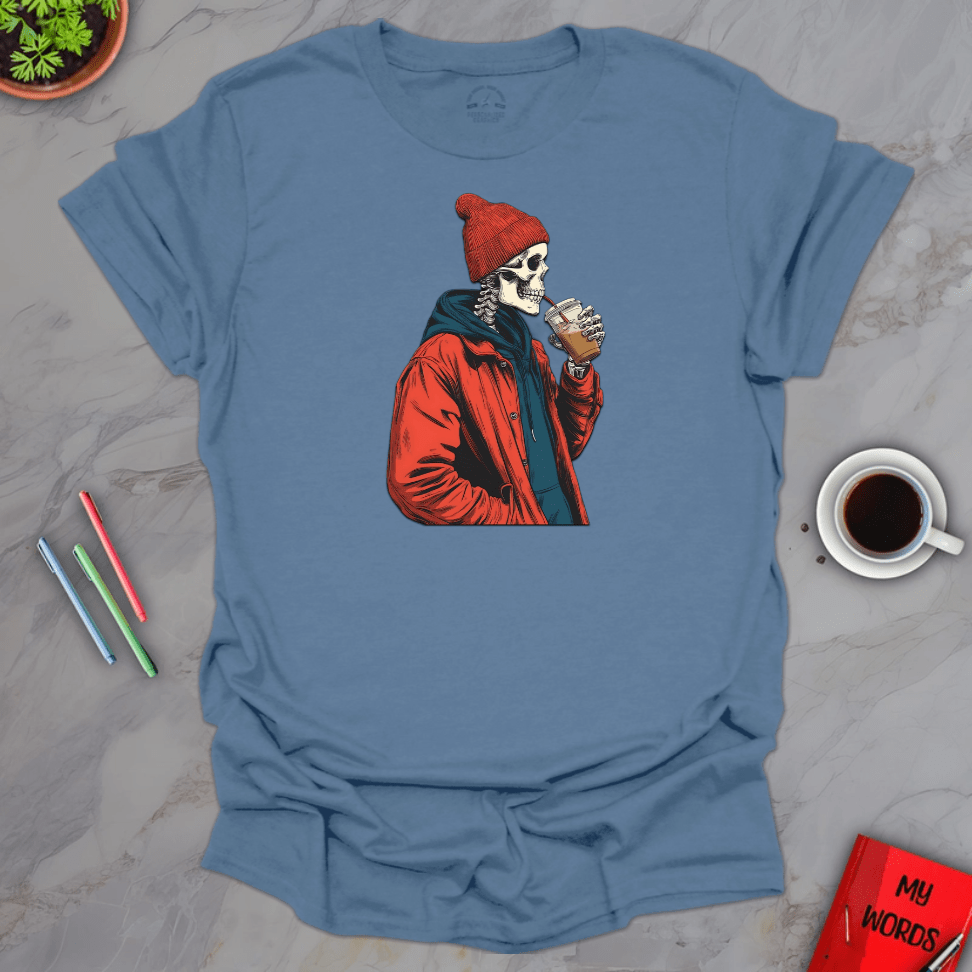 Personalized Graphics Skeleton Drinking T-Shirt Indigo Blue / S