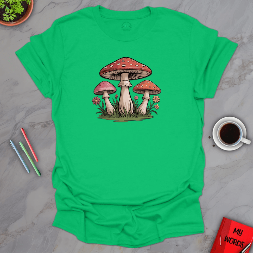 Personalized Graphics Mushrooms and Flowers T-Shirt Irish Green / S