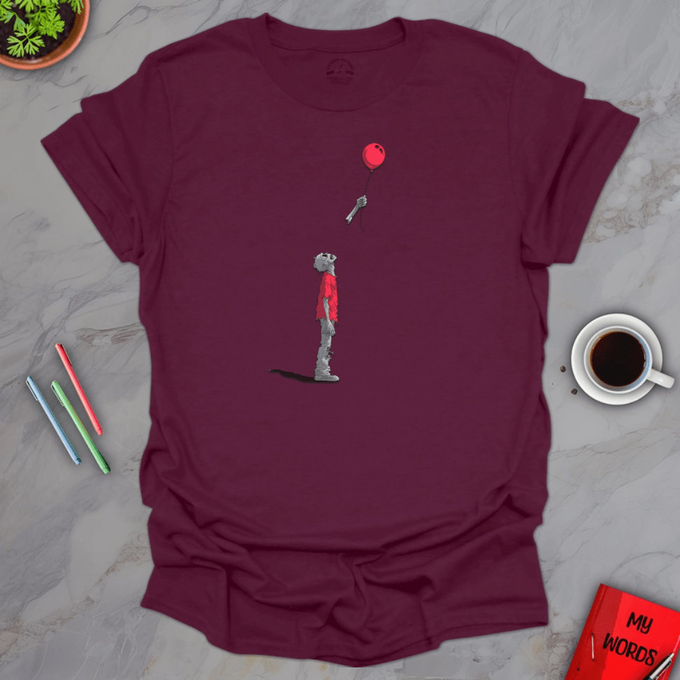 Personalized Graphics Zombie Red Balloon T-Shirt Maroon / S