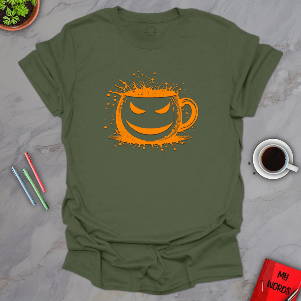 Personalized Graphics Halloween Mug T-Shirt Military Green / S