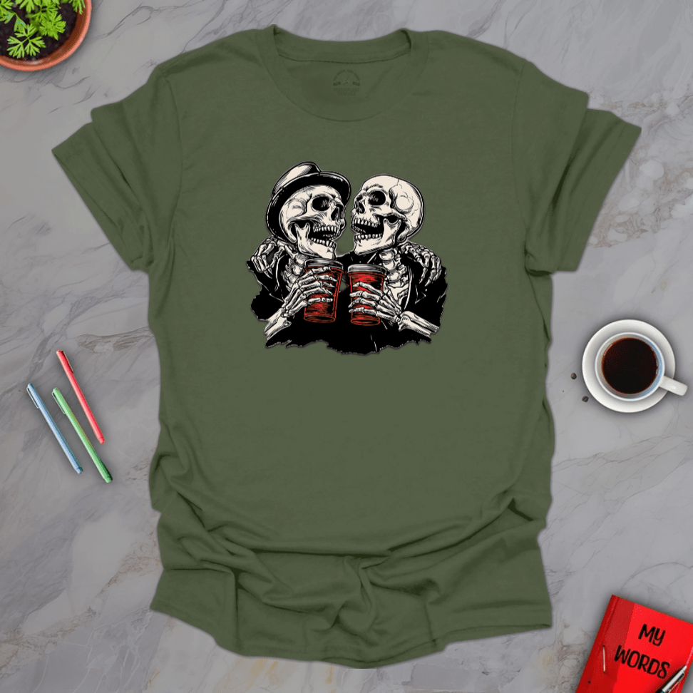 Personalized Graphics Skeleton Pals T-Shirt Military Green / S