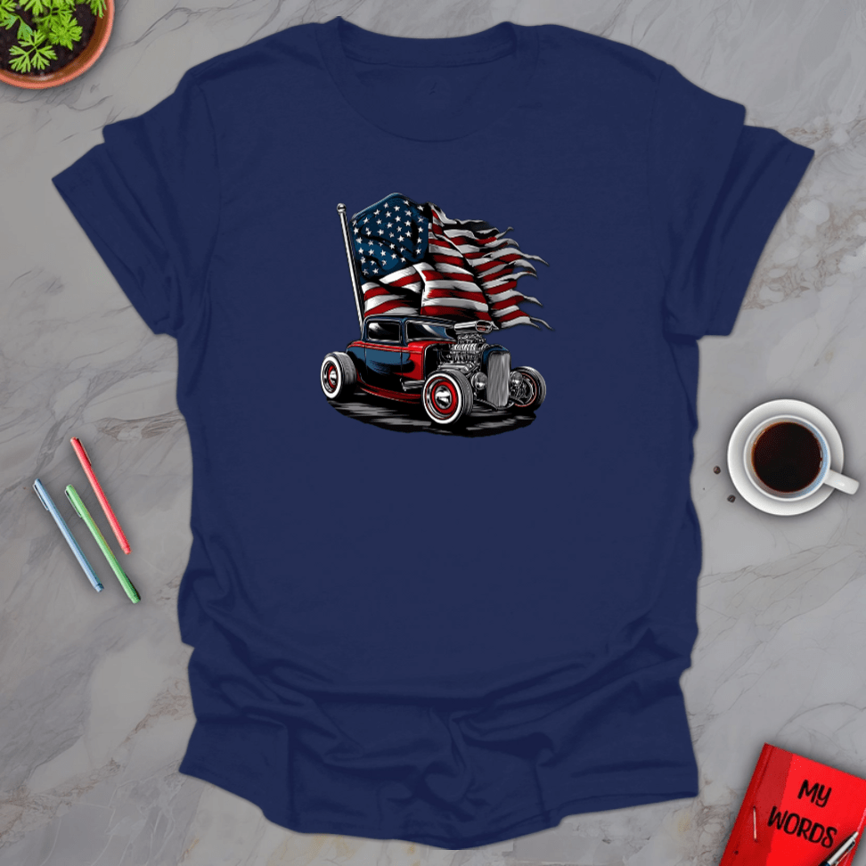 Personalized Graphics Patriotic Hot Rod T-Shirt Navy / S