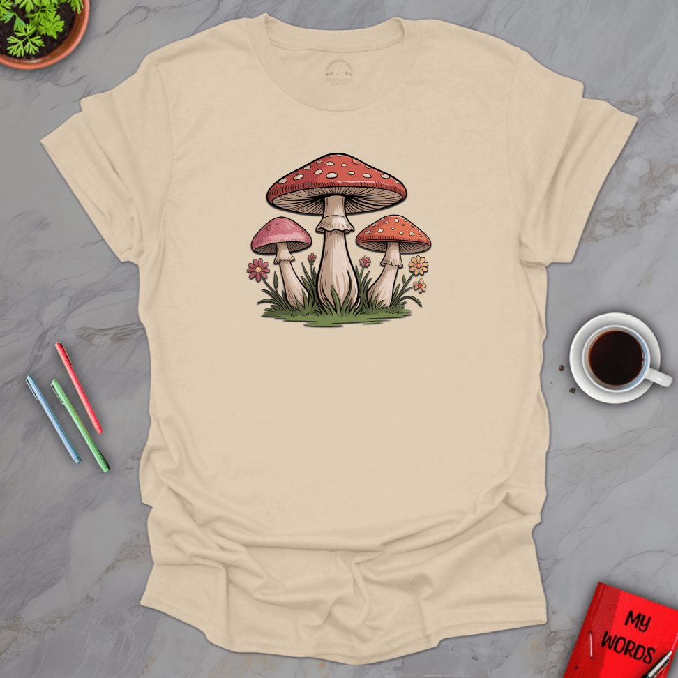 Personalized Graphics Mushrooms and Flowers T-Shirt Sand / S