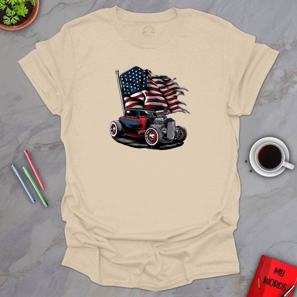 Personalized Graphics Patriotic Hot Rod T-Shirt Sand / S