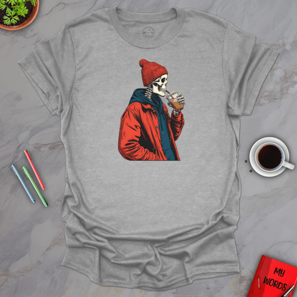 Personalized Graphics Skeleton Drinking T-Shirt Sport Grey / S