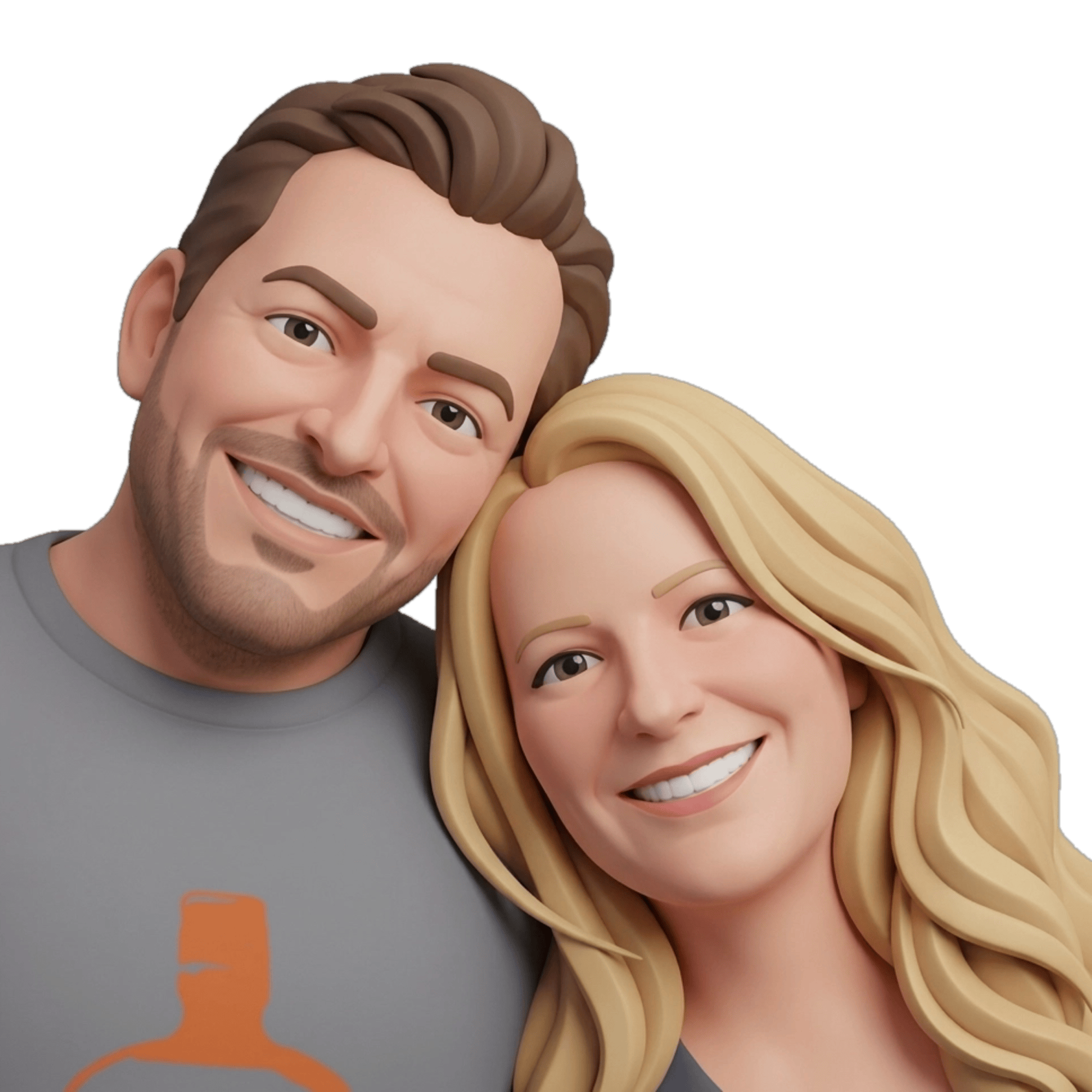 Cartoon-style illustration of a man and woman smiling together on a white background