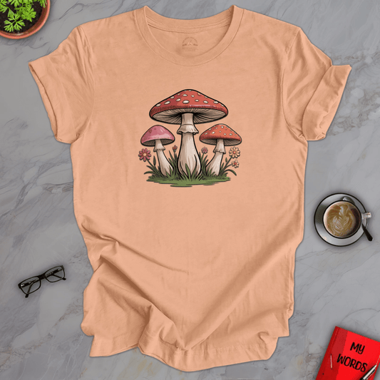 Personalized Graphics Mushrooms and Flowers Premium T-Shirt Heather Peach / XS