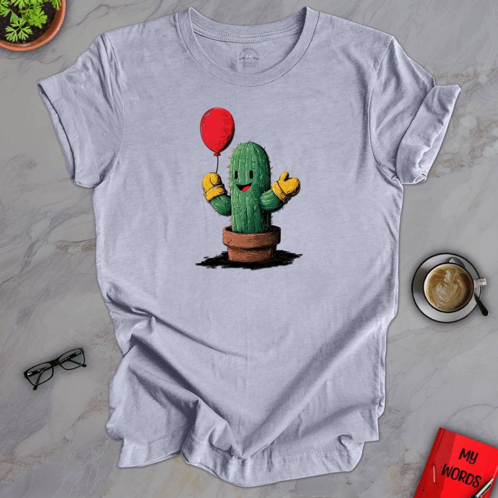 Personalized Graphics Cactus Holding Balloon Premium T-Shirt Heather Blue / XS