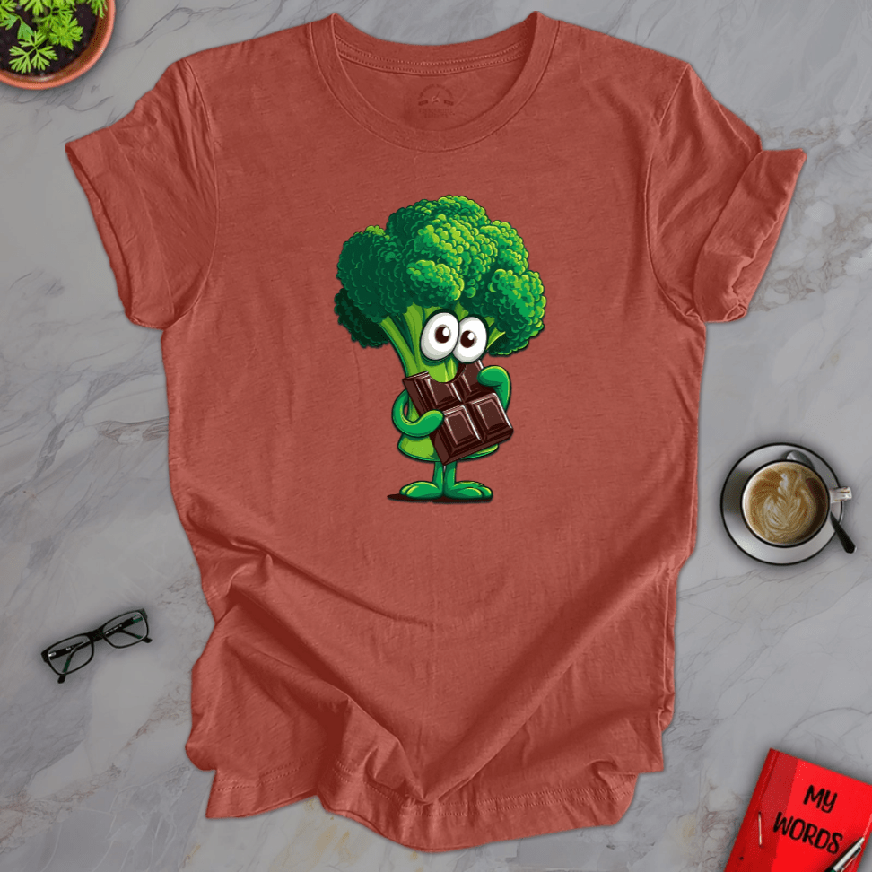 Personalized Graphics Broccoli Eating Chocolate Premium T-Shirt Heather Clay / XS