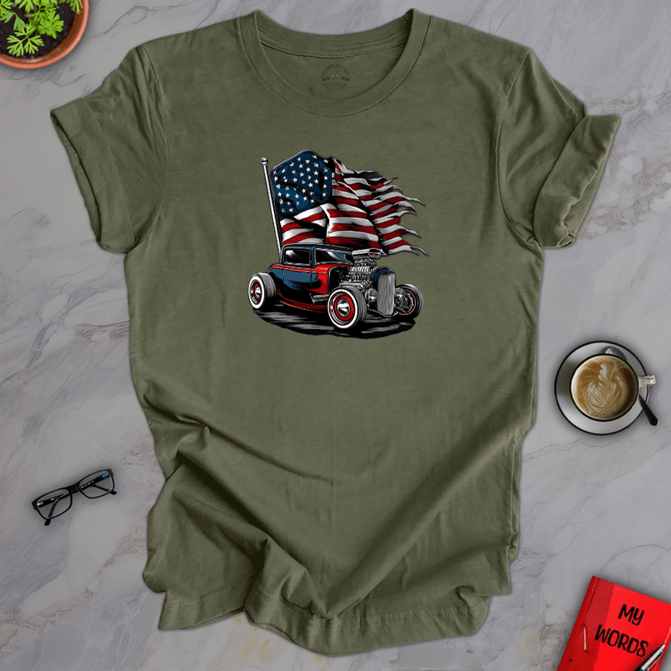 Personalized Graphics Patriotic Hot Rod Premium T-Shirt Heather Military Green / XS
