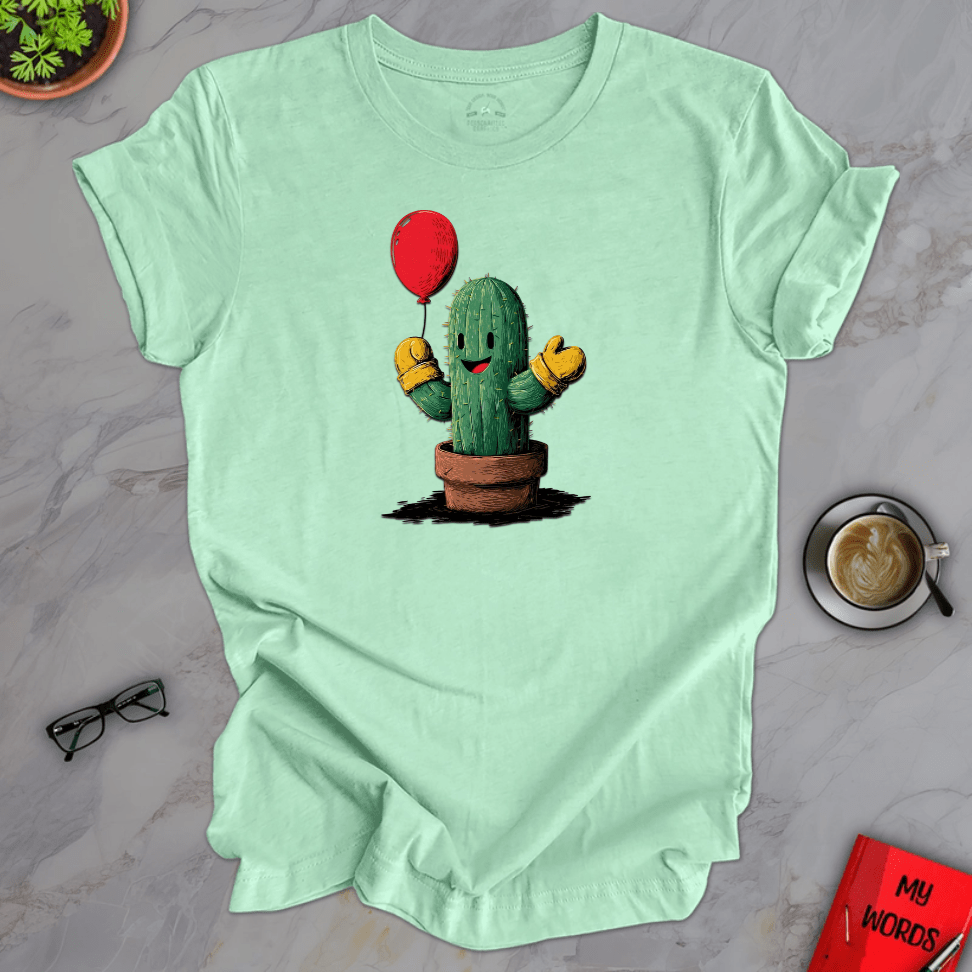 Personalized Graphics Cactus Holding Balloon Premium T-Shirt Heather Mint / XS