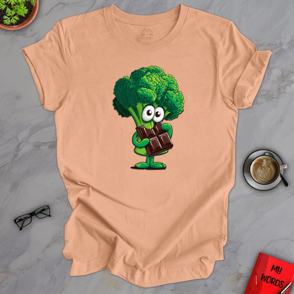 Personalized Graphics Broccoli Eating Chocolate Premium T-Shirt Heather Peach / XS